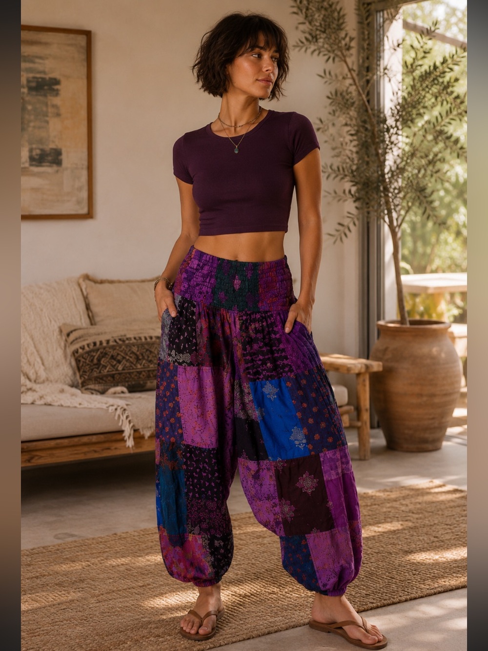 Patchwork hippie festival Pants Cotton Boho Festival L/XL Tribe Azure